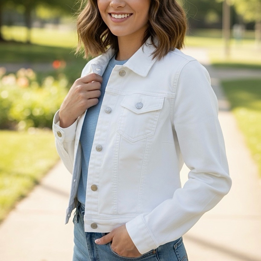 Pre-Owned White Denim Wax Jean Jacket Size Medium